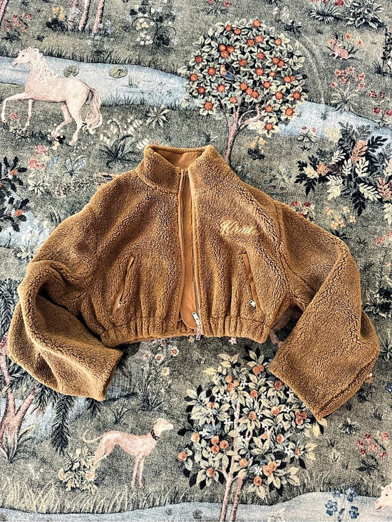 KHAITE Jackets & Blazers - KHAITE Cropped Teddy Sherpa Fleece Zip Jacket Camel Brown XS